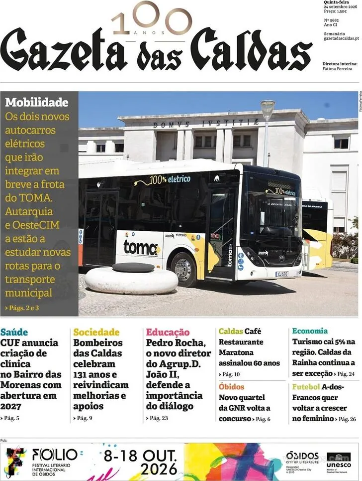 Capa do Gazeta das Caldas de quinta-feira, 1 de outubro de 2026