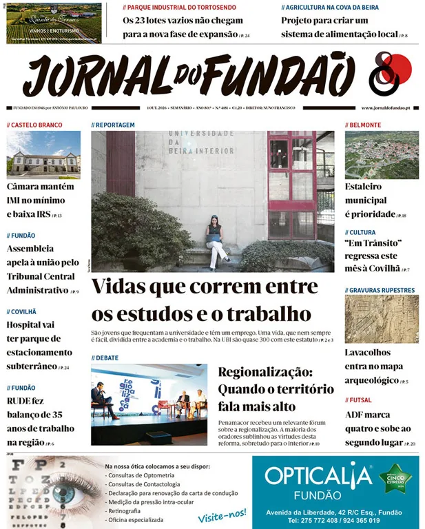 Capa do Jornal do Fundão de quinta-feira, 1 de outubro de 2026