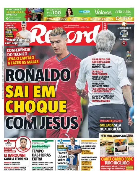 Capa do Record de quinta-feira, 1 de outubro de 2026