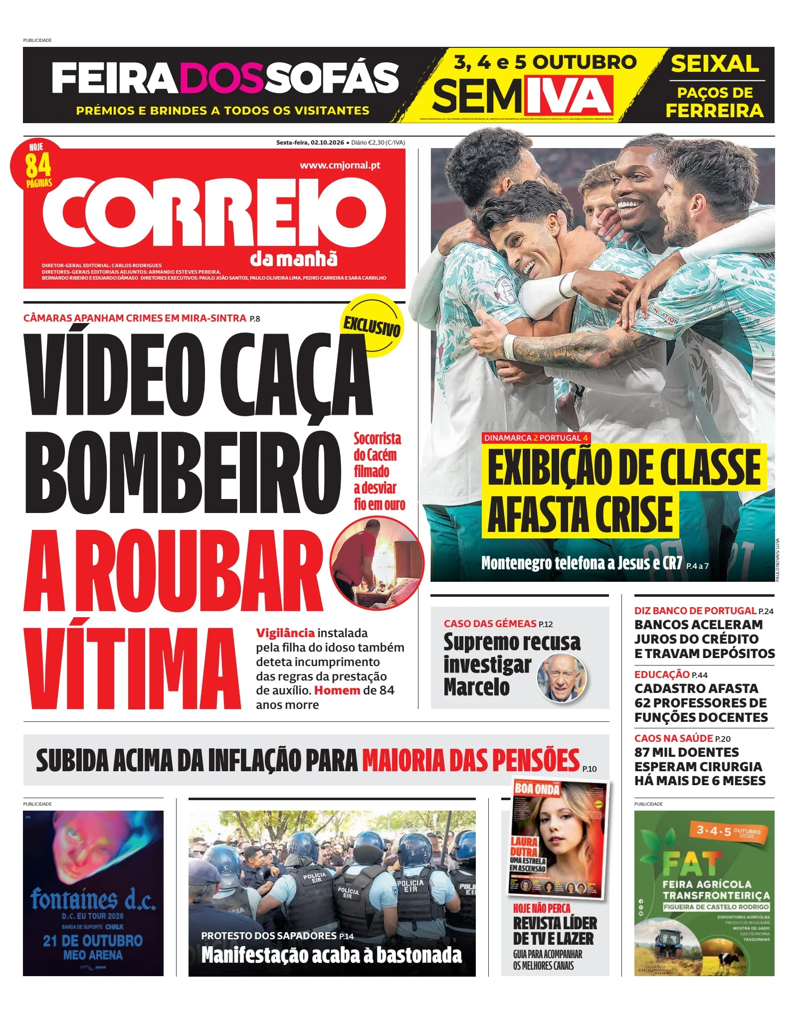 Capa do Correio da Manhã de sexta-feira, 2 de outubro de 2026