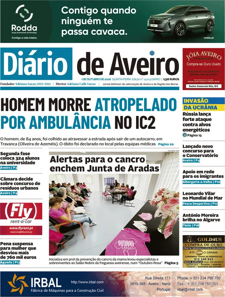 Capa do Diário de Aveiro de sexta-feira, 2 de outubro de 2026