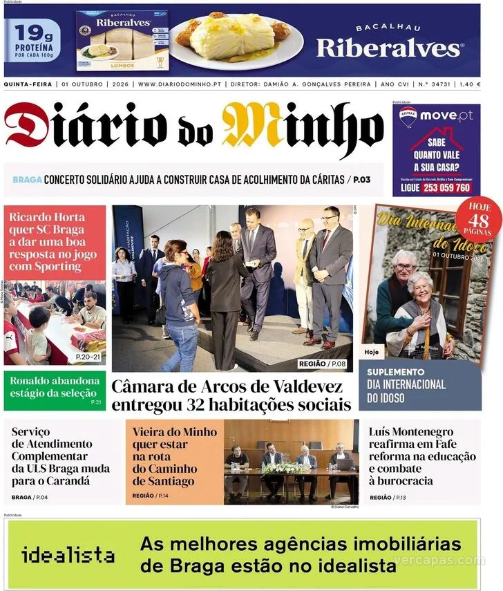 Capa do Diário do Minho de sexta-feira, 2 de outubro de 2026
