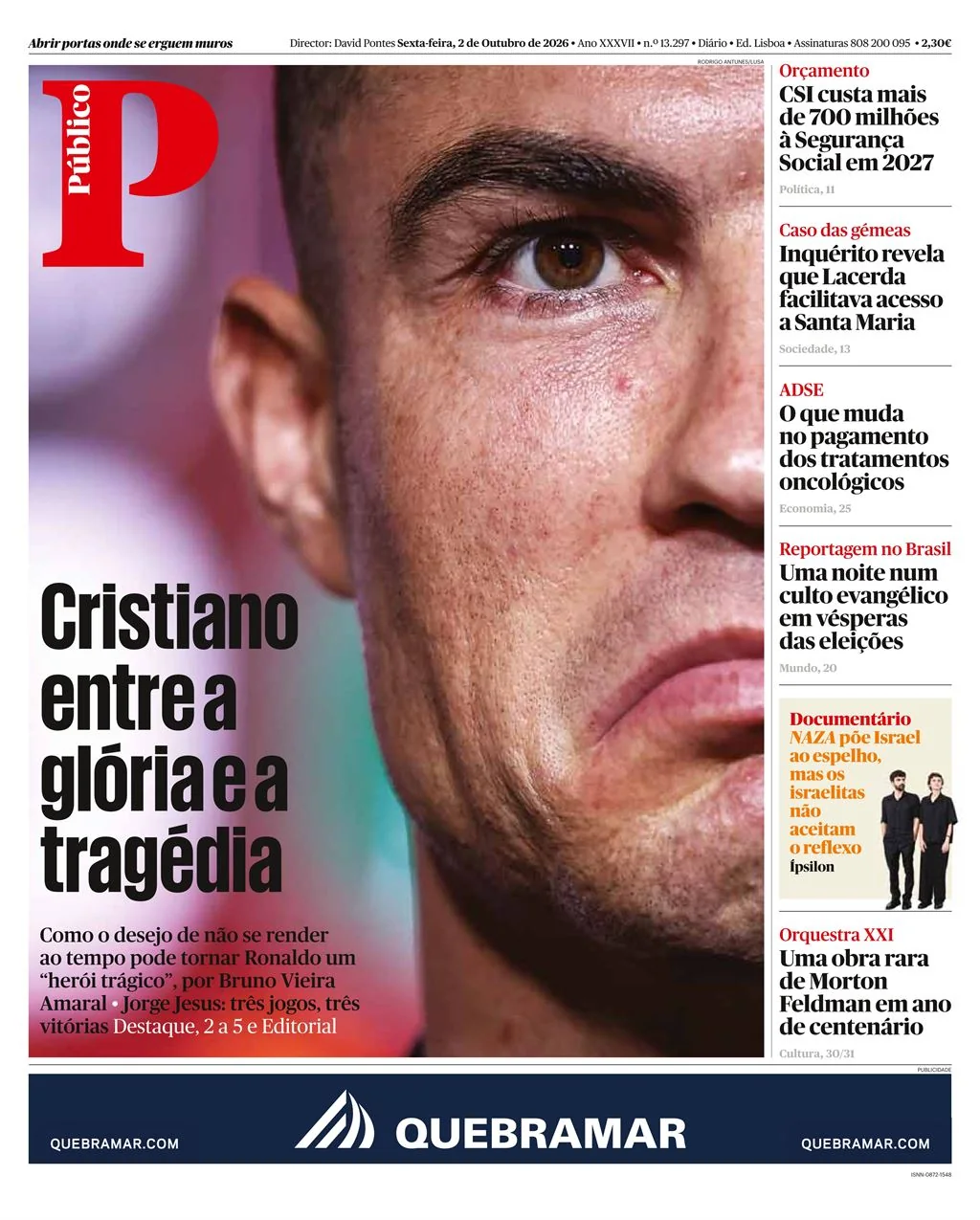 Capa do Público de sexta-feira, 2 de outubro de 2026