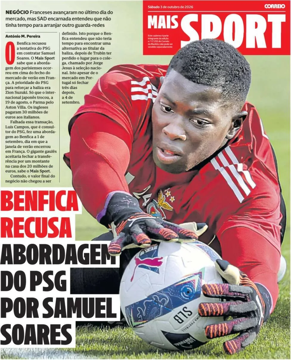 Capa do CM Mais Sport de sábado, 3 de outubro de 2026