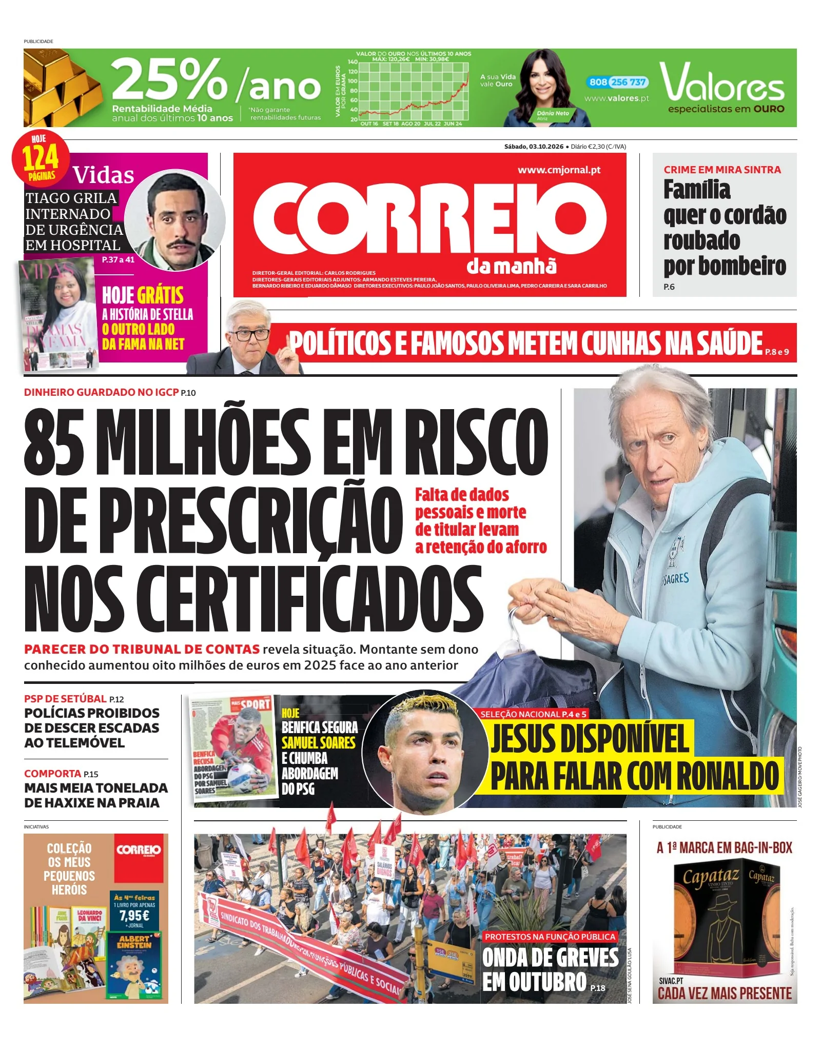 Capa do Correio da Manhã de sábado, 3 de outubro de 2026
