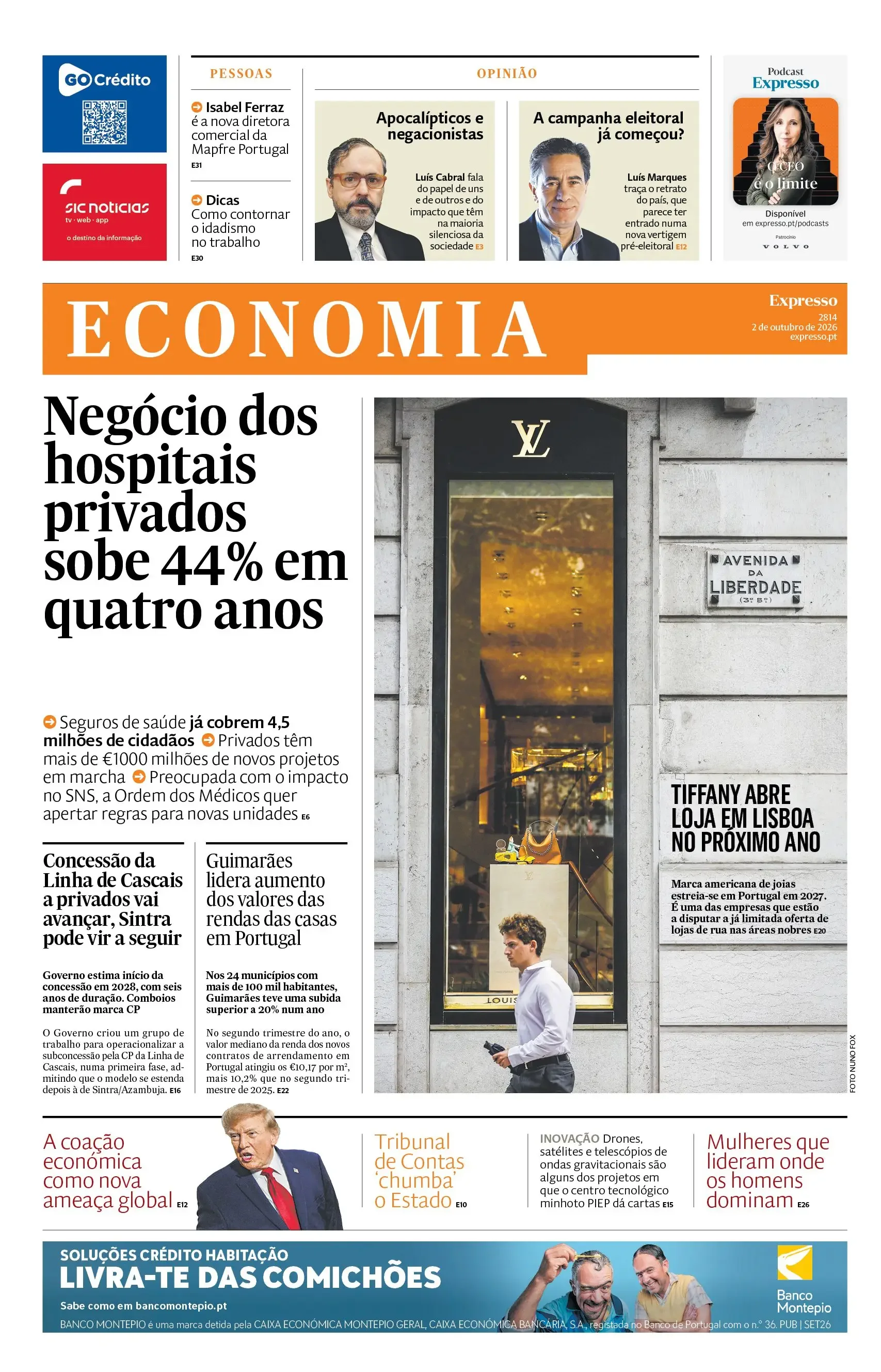 Capa do Expresso Economia de sábado, 3 de outubro de 2026