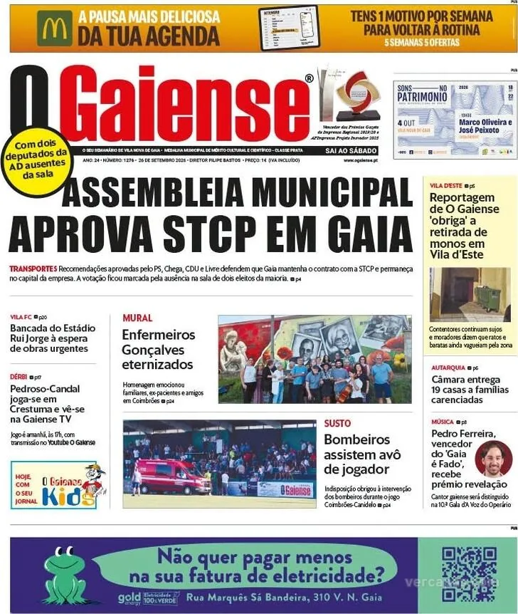 Capa do O Gaiense de sábado, 3 de outubro de 2026