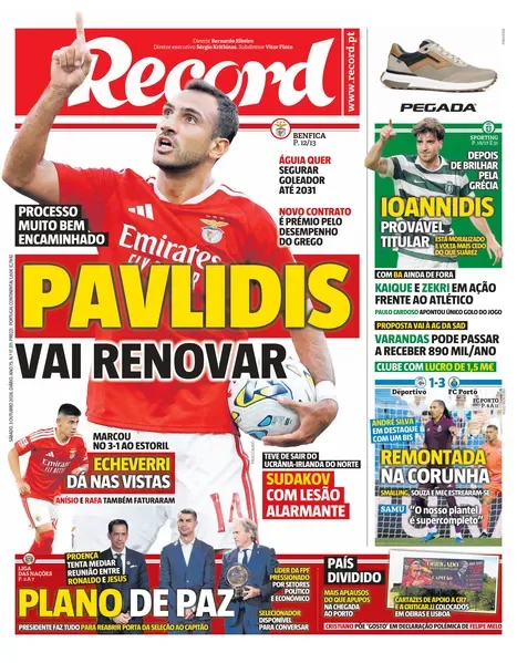 Capa do Record de sábado, 3 de outubro de 2026