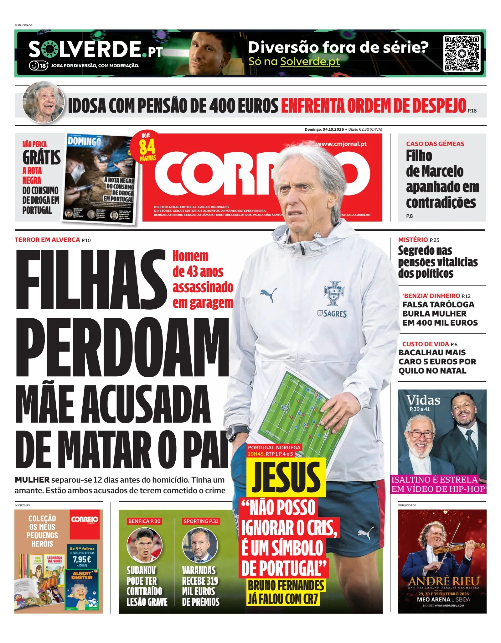 Capa do Correio da Manhã de domingo, 4 de outubro de 2026
