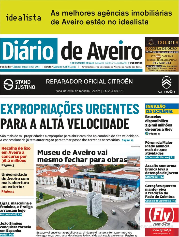 Capa do Diário de Aveiro de domingo, 4 de outubro de 2026