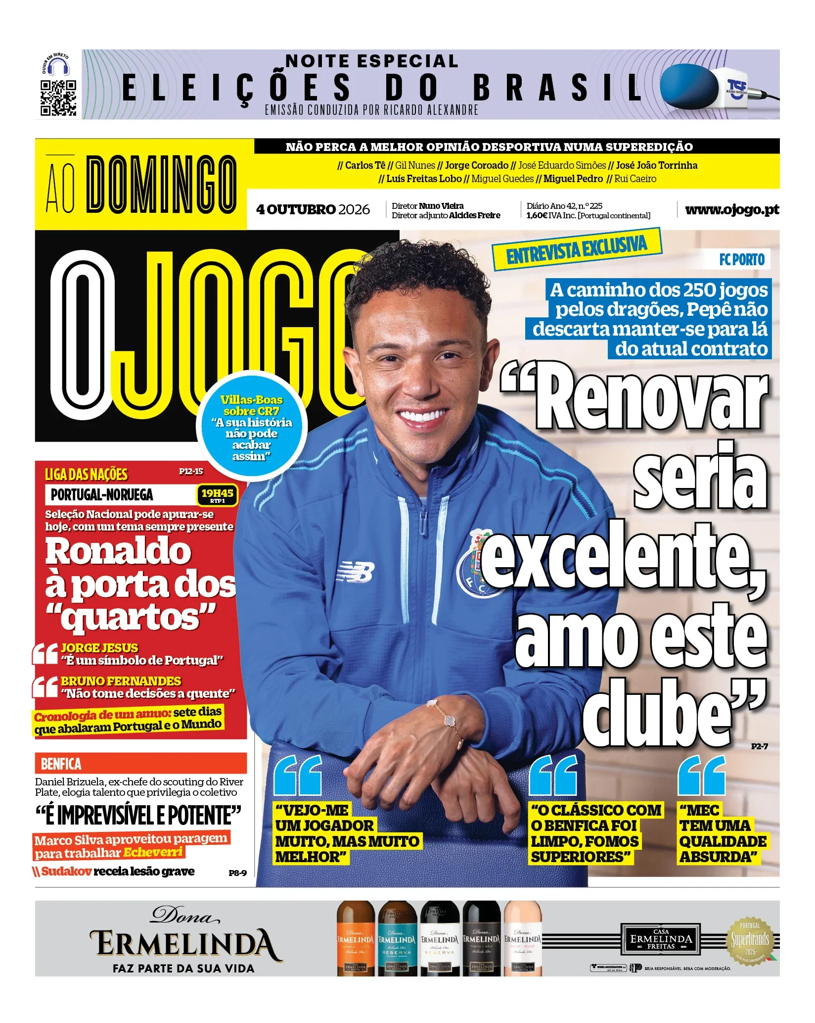 Capa do O Jogo de domingo, 4 de outubro de 2026