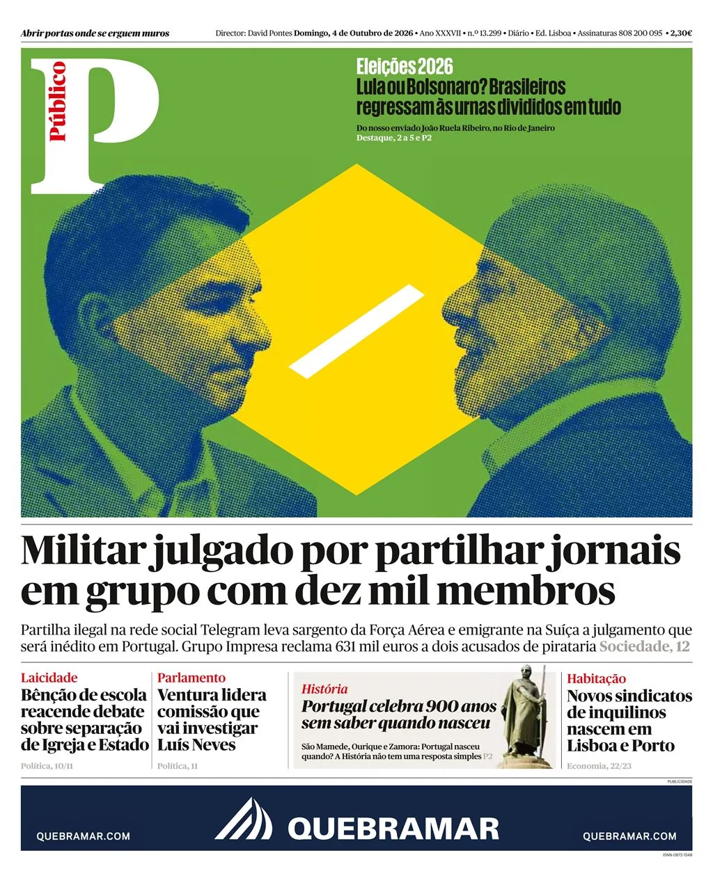 Capa do Público de domingo, 4 de outubro de 2026
