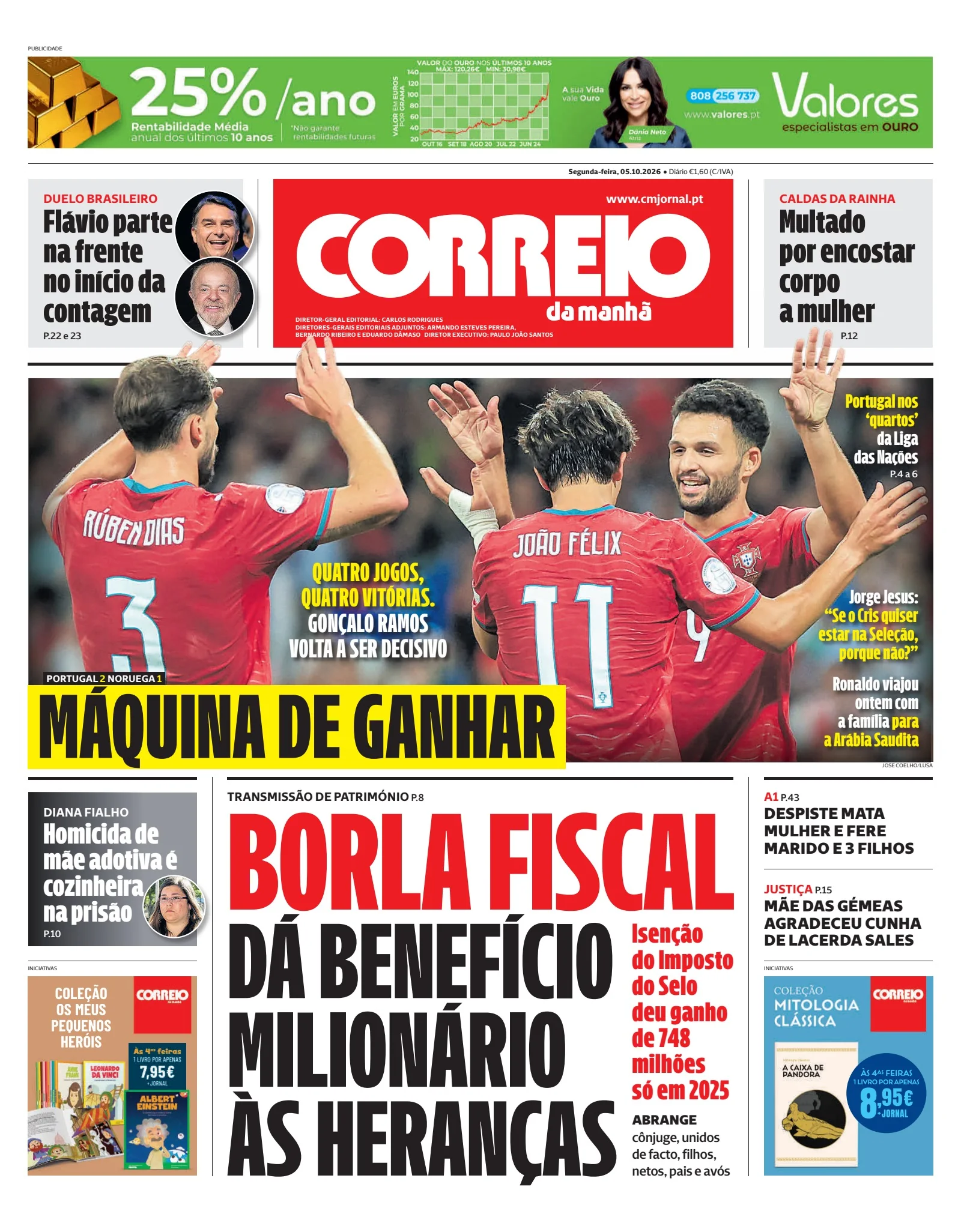 Capa do Correio da Manhã de segunda-feira, 5 de outubro de 2026