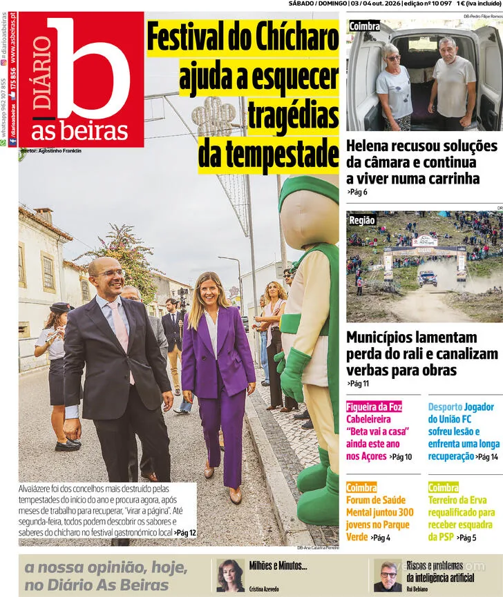 Capa do Diário As Beiras de segunda-feira, 5 de outubro de 2026
