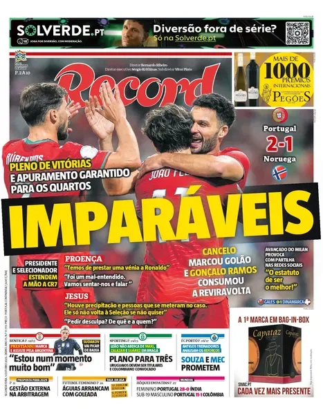 Capa do Record de segunda-feira, 5 de outubro de 2026