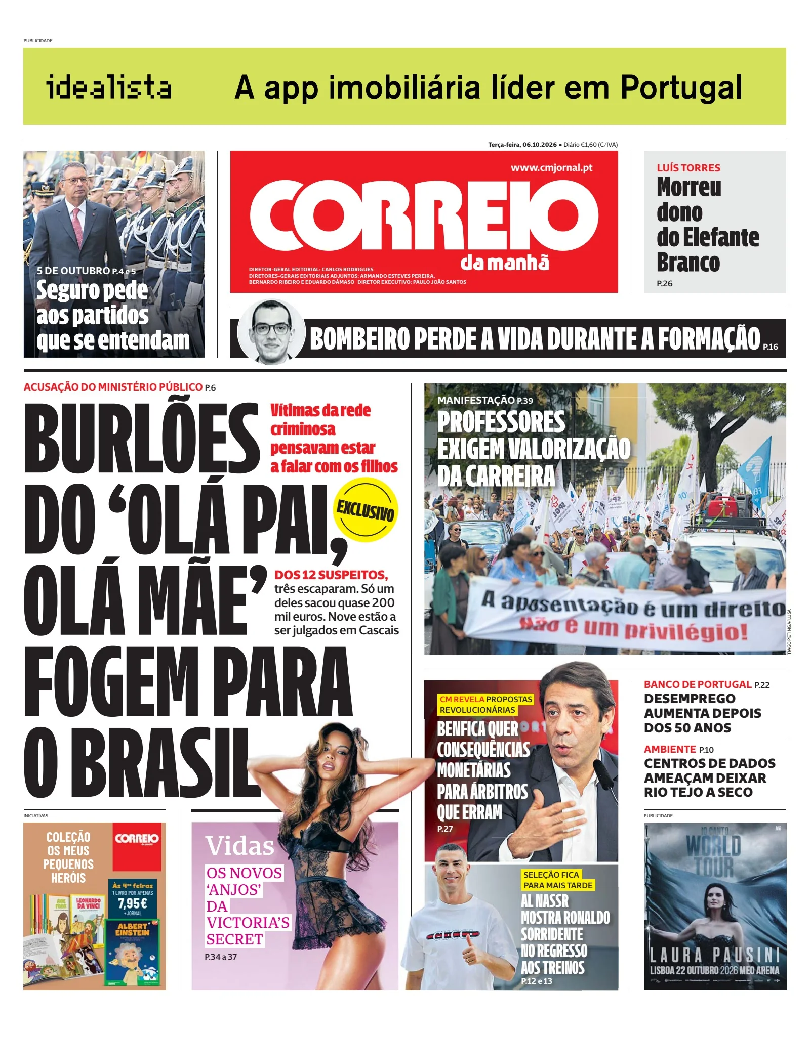 Capa do Correio da Manhã de terça-feira, 6 de outubro de 2026