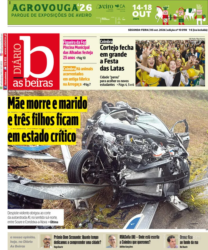 Capa do Diário As Beiras de terça-feira, 6 de outubro de 2026