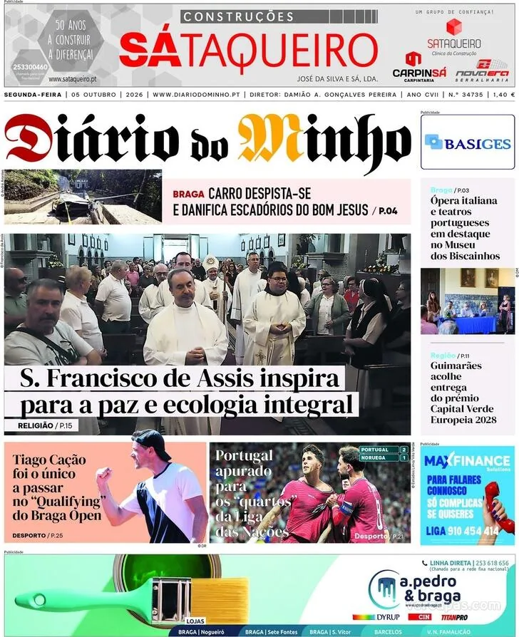 Capa do Diário do Minho de terça-feira, 6 de outubro de 2026