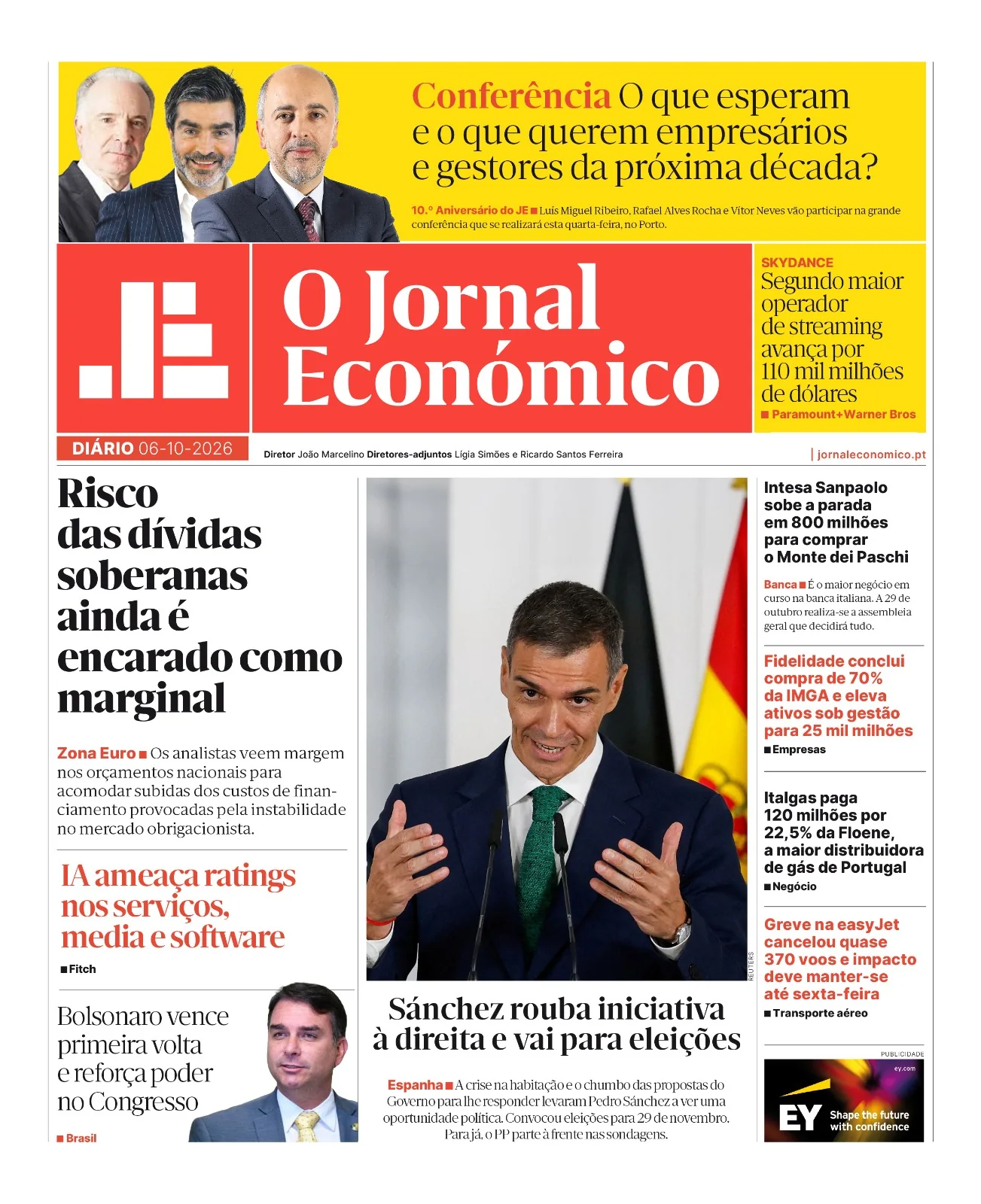 Capa do Jornal Económico de terça-feira, 6 de outubro de 2026