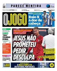 Capa do O Jogo de terça-feira, 6 de outubro de 2026
