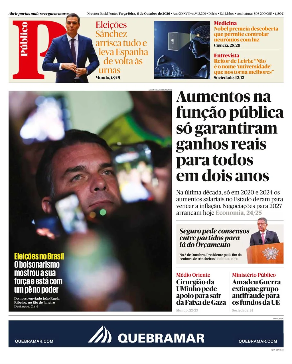 Capa do Público de terça-feira, 6 de outubro de 2026