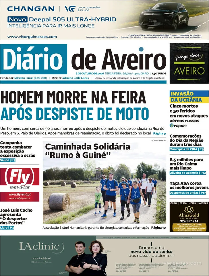 Capa do Diário de Aveiro de quarta-feira, 7 de outubro de 2026