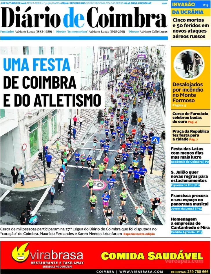 Capa do Diário de Coimbra de quarta-feira, 7 de outubro de 2026
