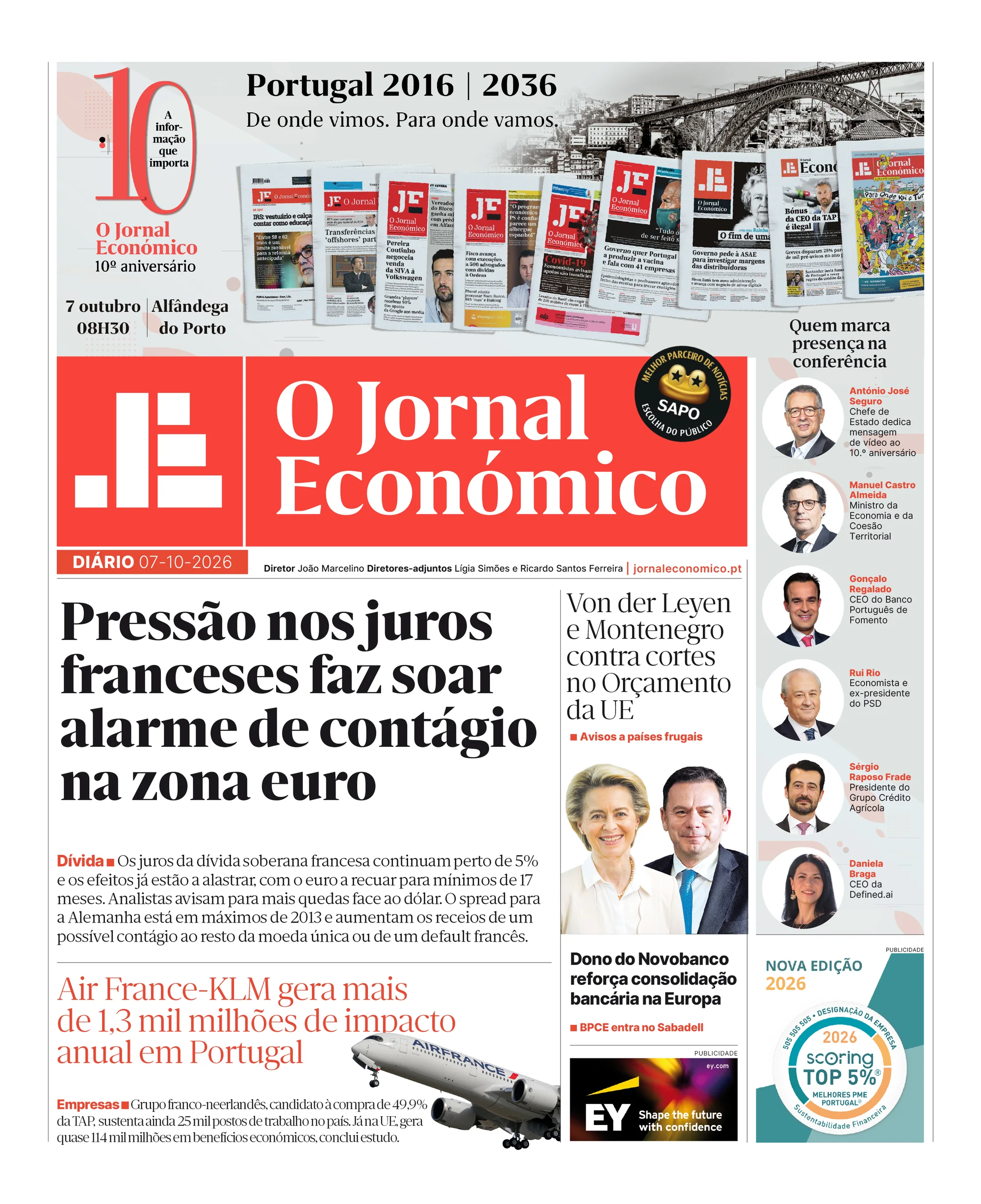 Capa do Jornal Económico de quarta-feira, 7 de outubro de 2026