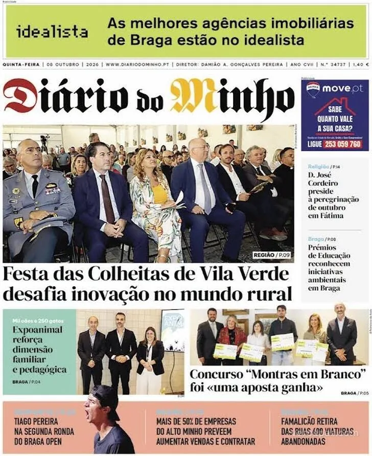 Capa do Diário do Minho de quinta-feira, 8 de outubro de 2026