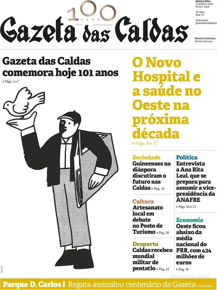 Capa do Gazeta das Caldas de quinta-feira, 8 de outubro de 2026