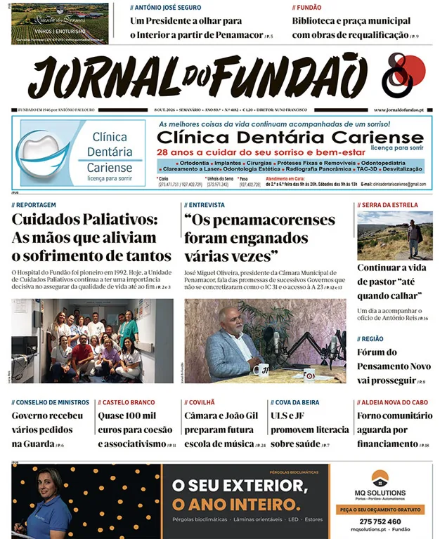 Capa do Jornal do Fundão de quinta-feira, 8 de outubro de 2026