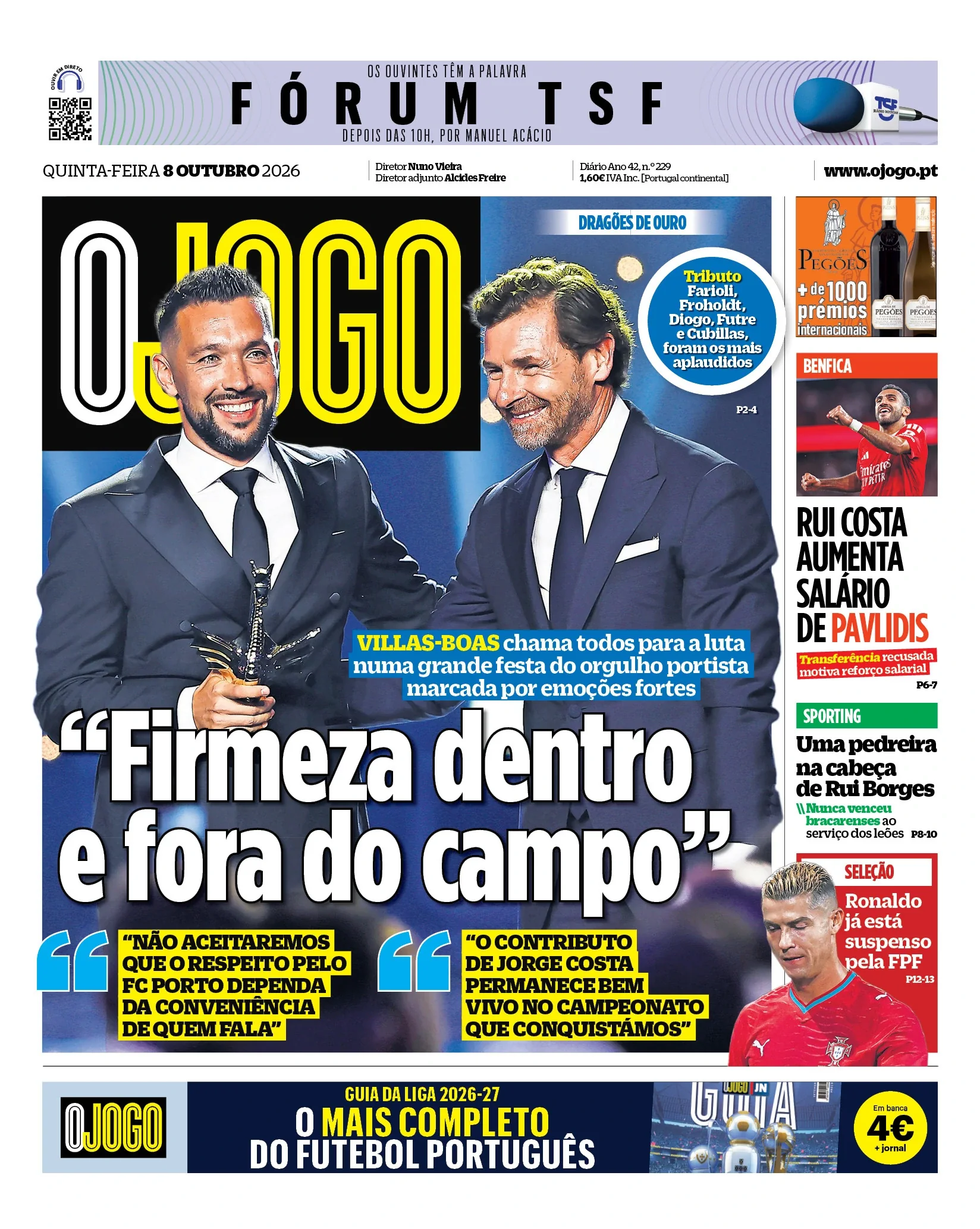 Capa do O Jogo de quinta-feira, 8 de outubro de 2026