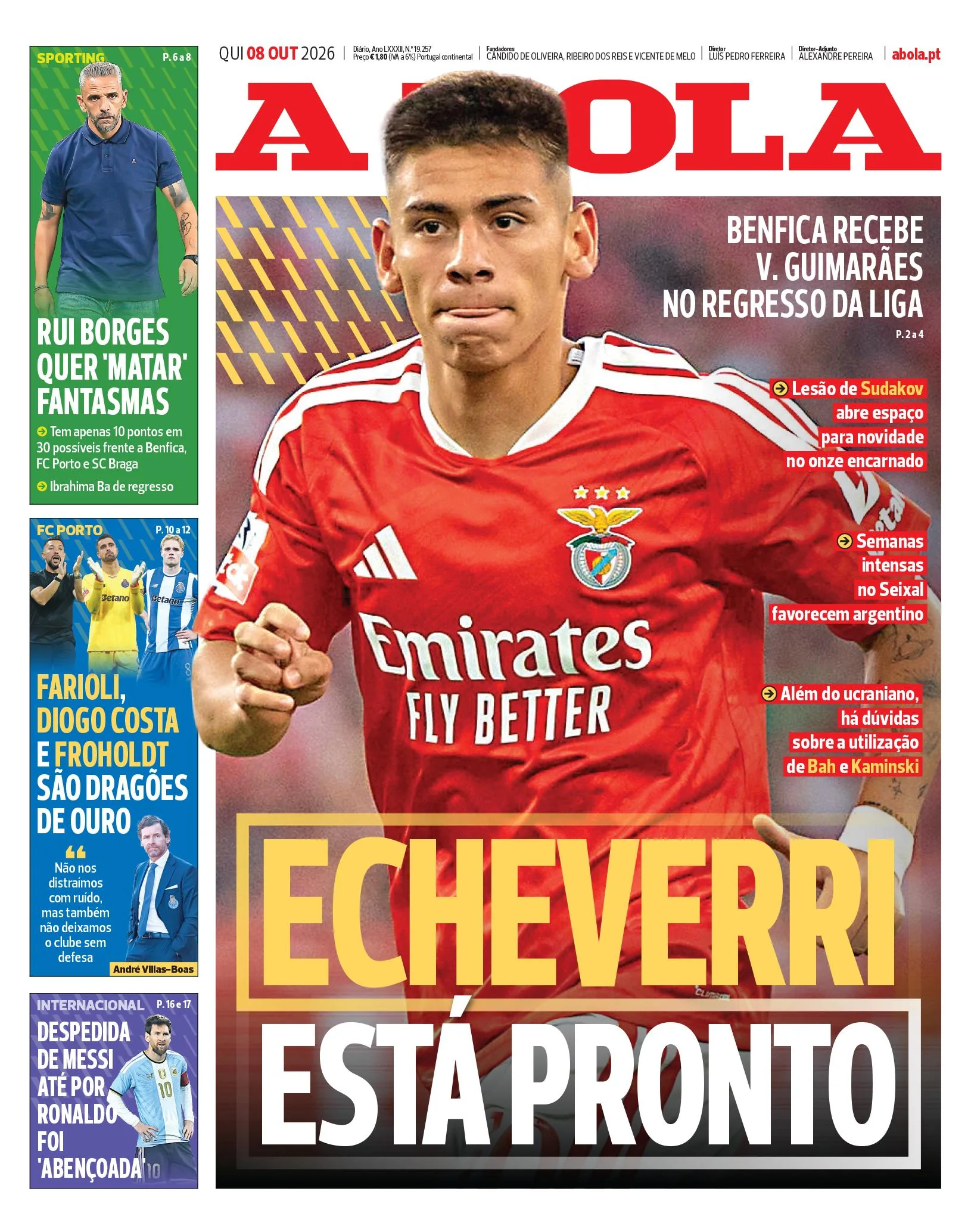 Capa do A Bola de sexta-feira, 9 de outubro de 2026