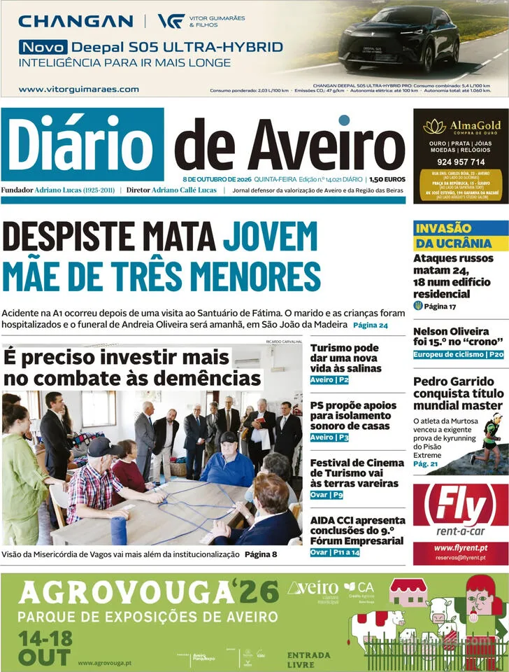 Capa do Diário de Aveiro de sexta-feira, 9 de outubro de 2026