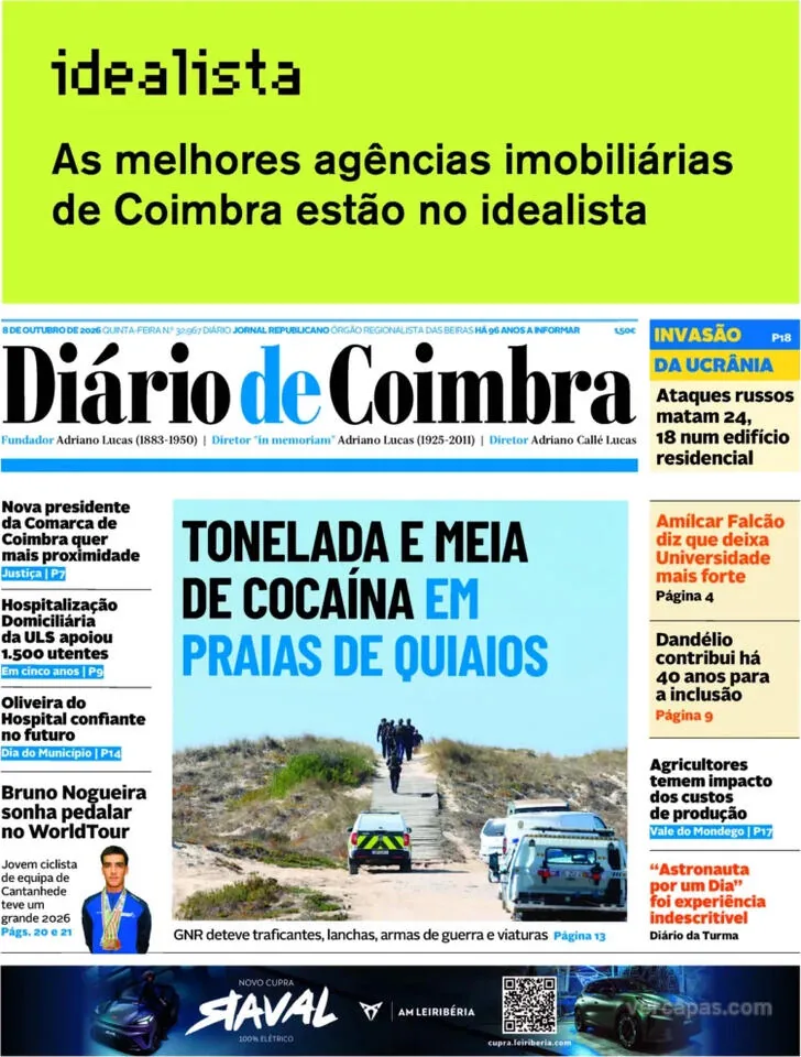 Capa do Diário de Coimbra de sexta-feira, 9 de outubro de 2026