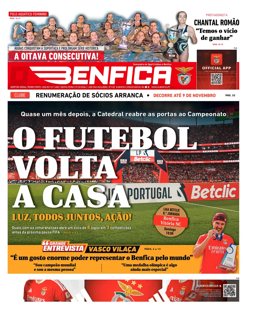 Capa do O Benfica de sexta-feira, 9 de outubro de 2026