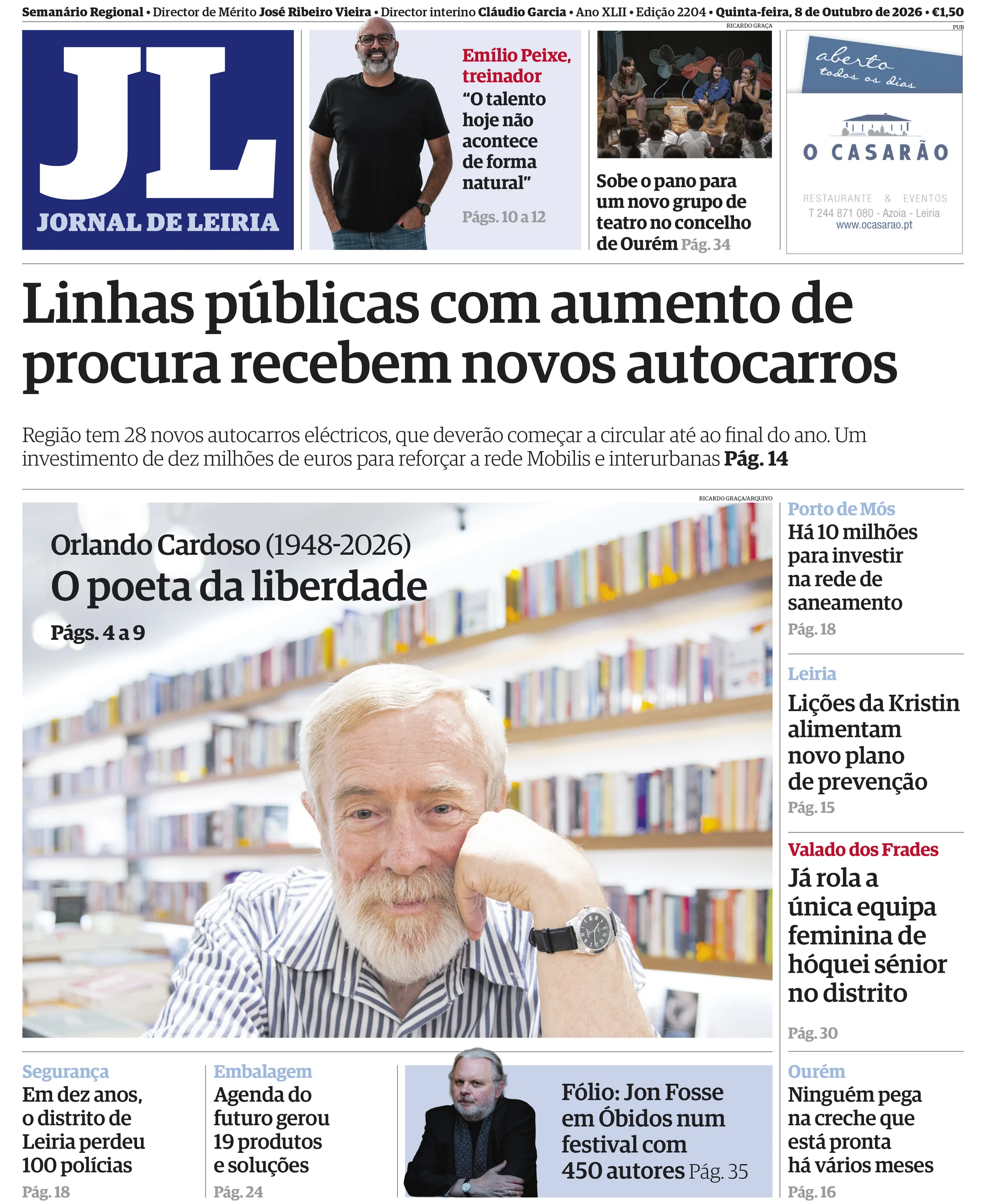 Capa do Jornal de Leiria de sexta-feira, 9 de outubro de 2026