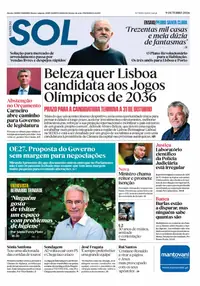 Capa do Nascer do SOL de sexta-feira, 9 de outubro de 2026