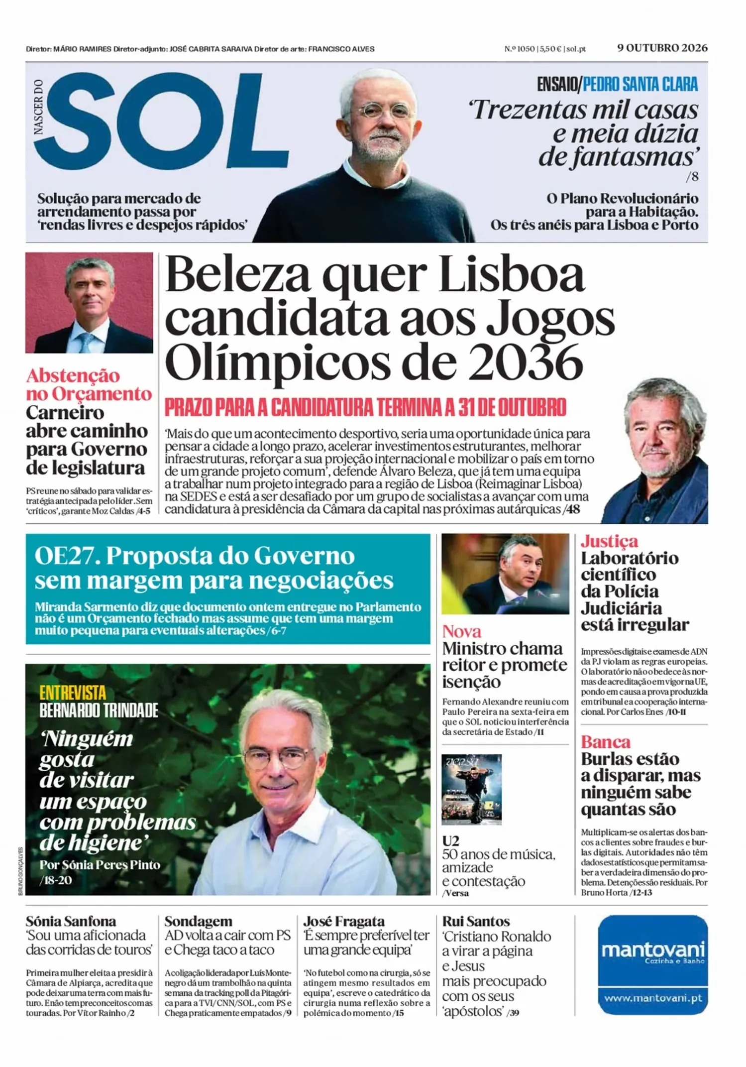 Capa do Nascer do SOL de sexta-feira, 9 de outubro de 2026