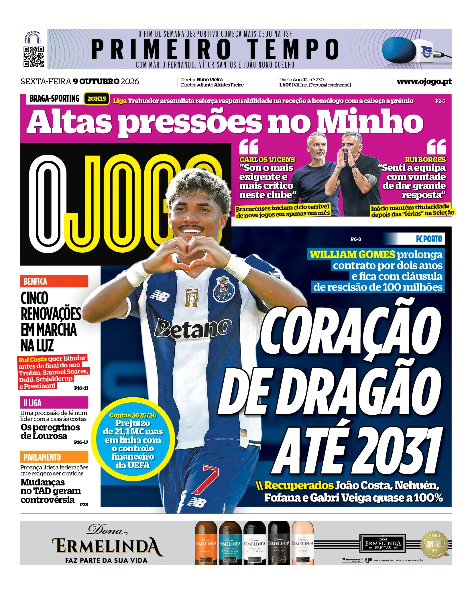 Capa do O Jogo de sexta-feira, 9 de outubro de 2026