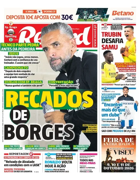 Capa do Record de sexta-feira, 9 de outubro de 2026