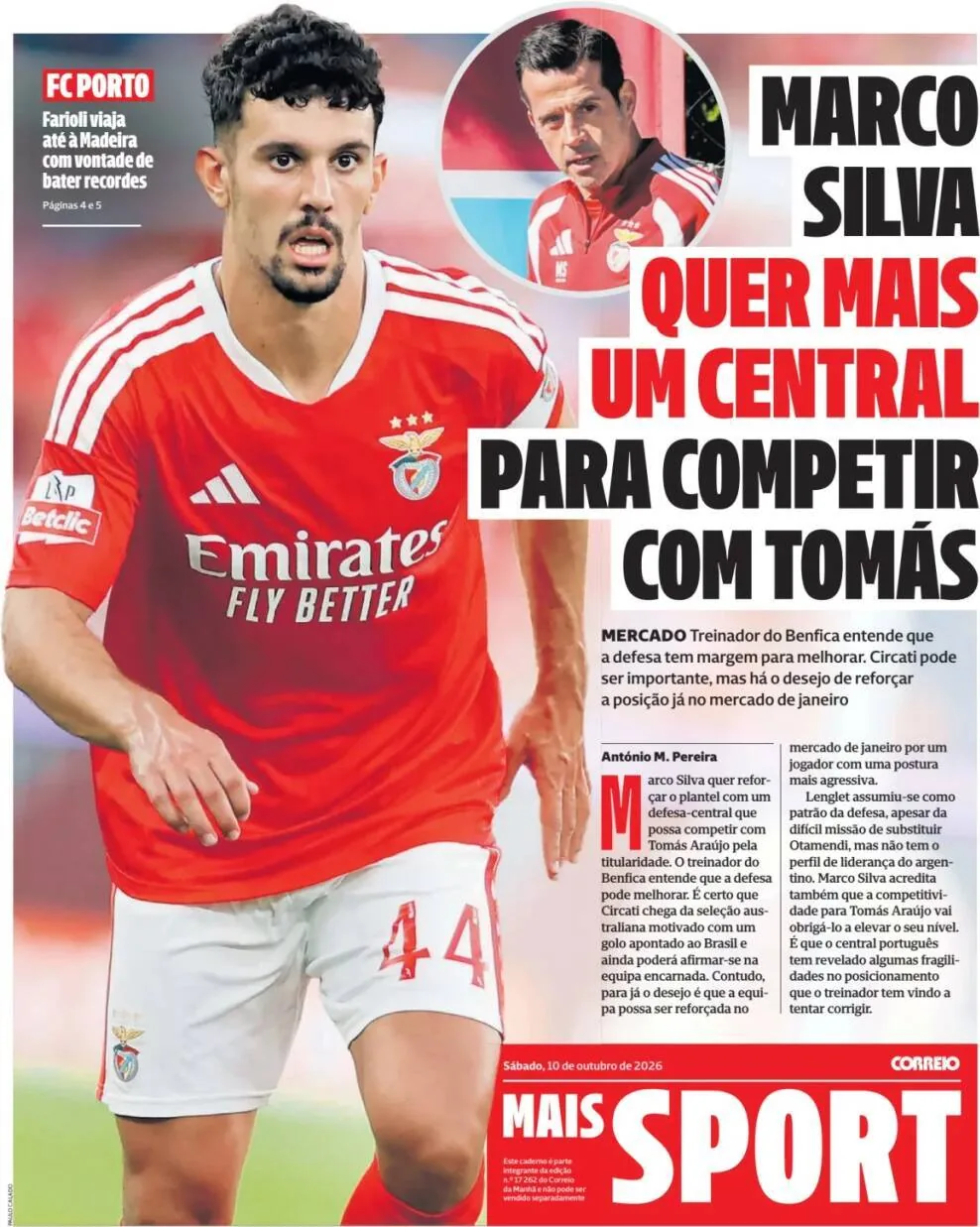 Capa do CM Mais Sport de sábado, 10 de outubro de 2026