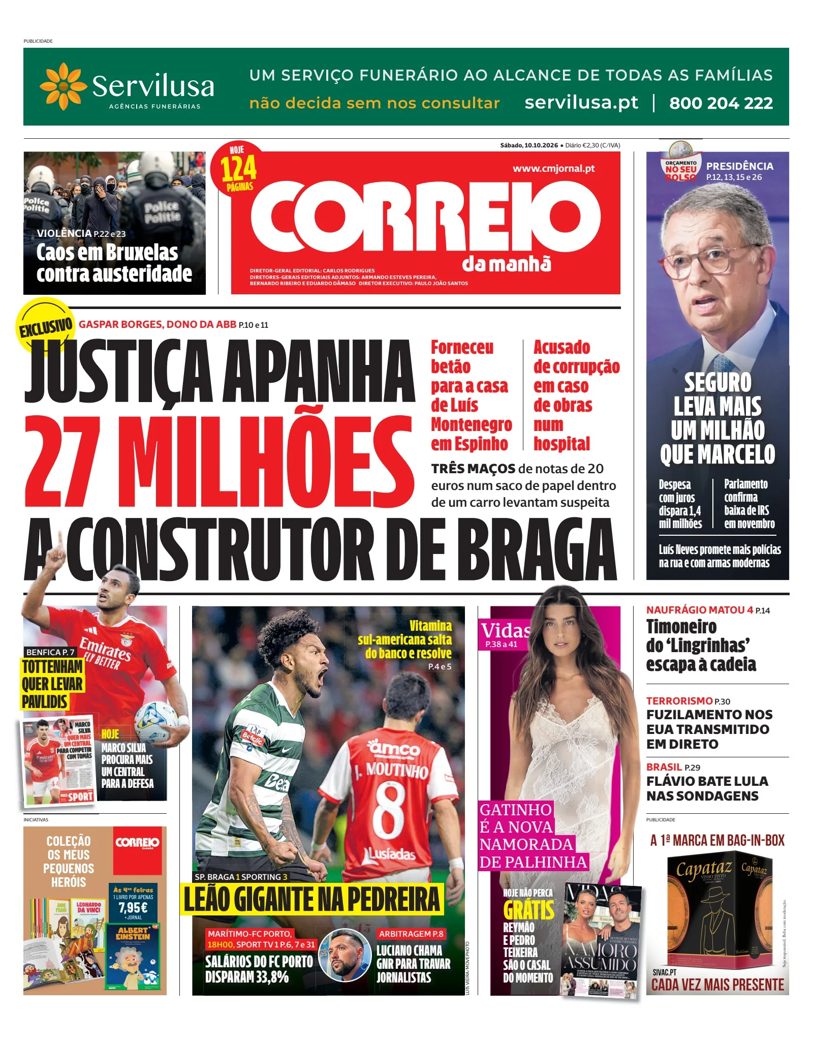 Capa do Correio da Manhã de sábado, 10 de outubro de 2026