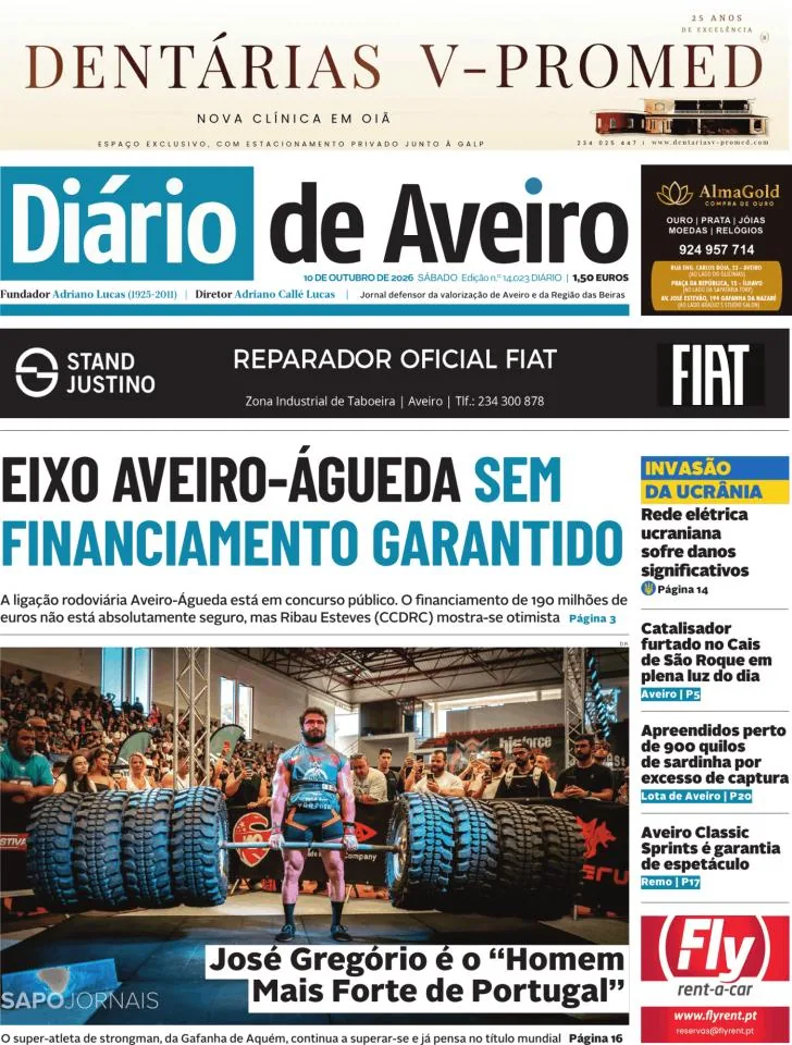 Capa do Diário de Aveiro de sábado, 10 de outubro de 2026