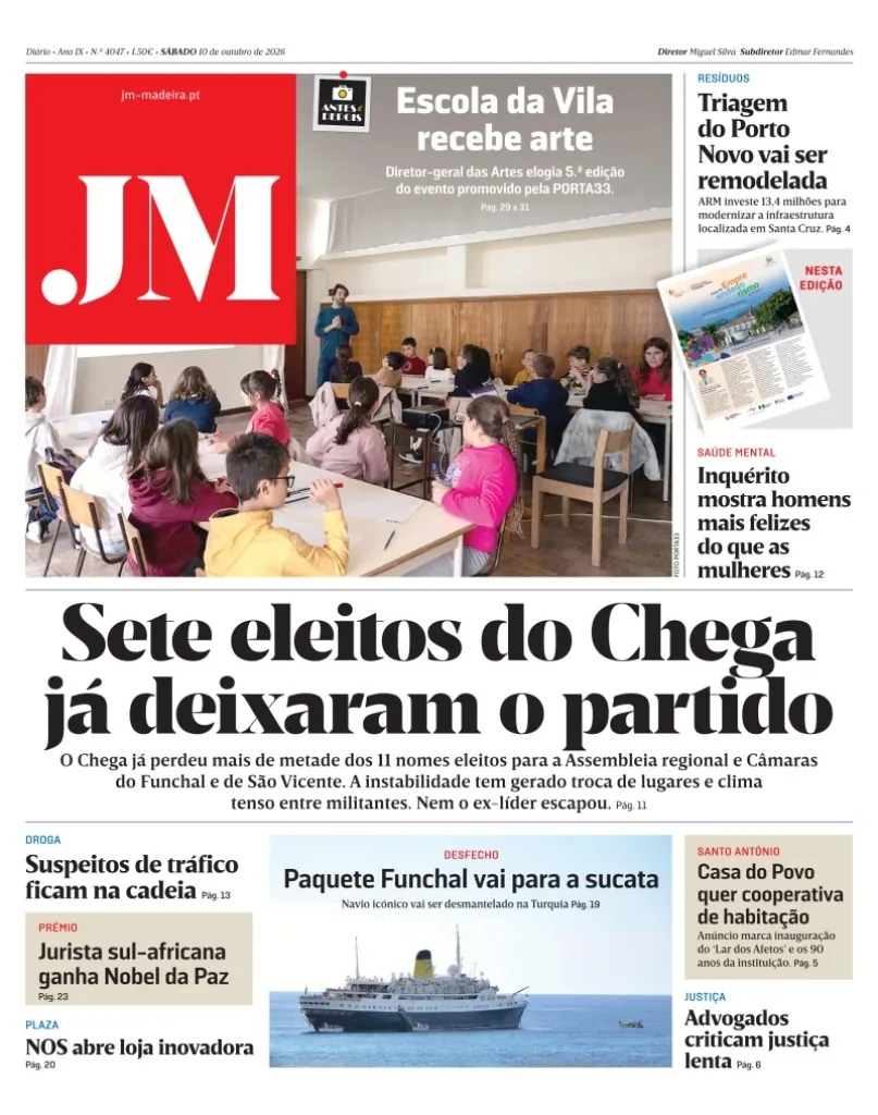 Capa do Jornal da Madeira de sábado, 10 de outubro de 2026