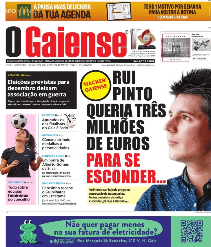 Capa do O Gaiense de sábado, 10 de outubro de 2026