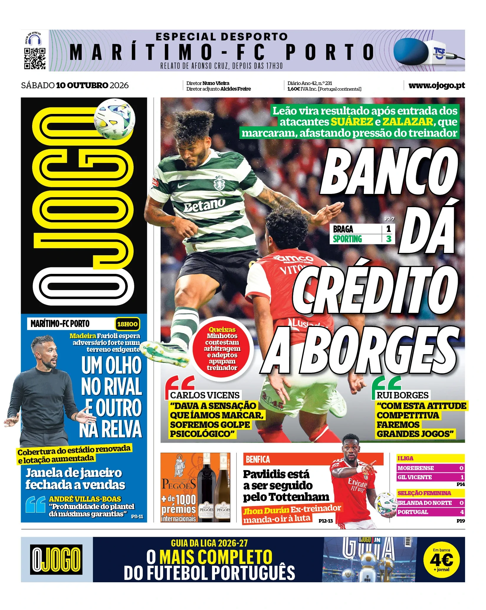 Capa do O Jogo de sábado, 10 de outubro de 2026