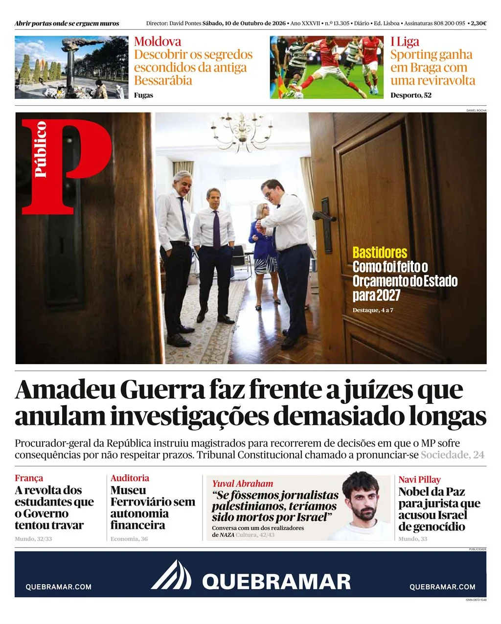 Capa do Público de sábado, 10 de outubro de 2026