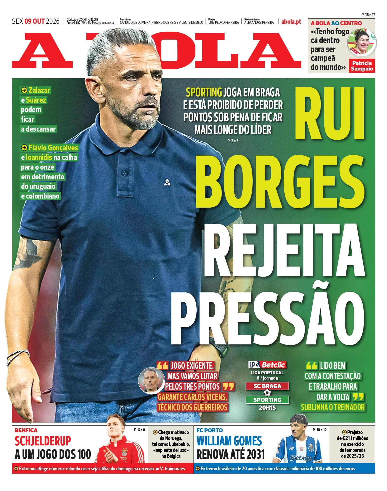 Capa do A Bola de domingo, 11 de outubro de 2026