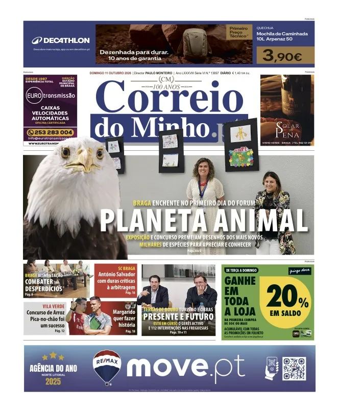 Capa do Correio do Minho de domingo, 11 de outubro de 2026
